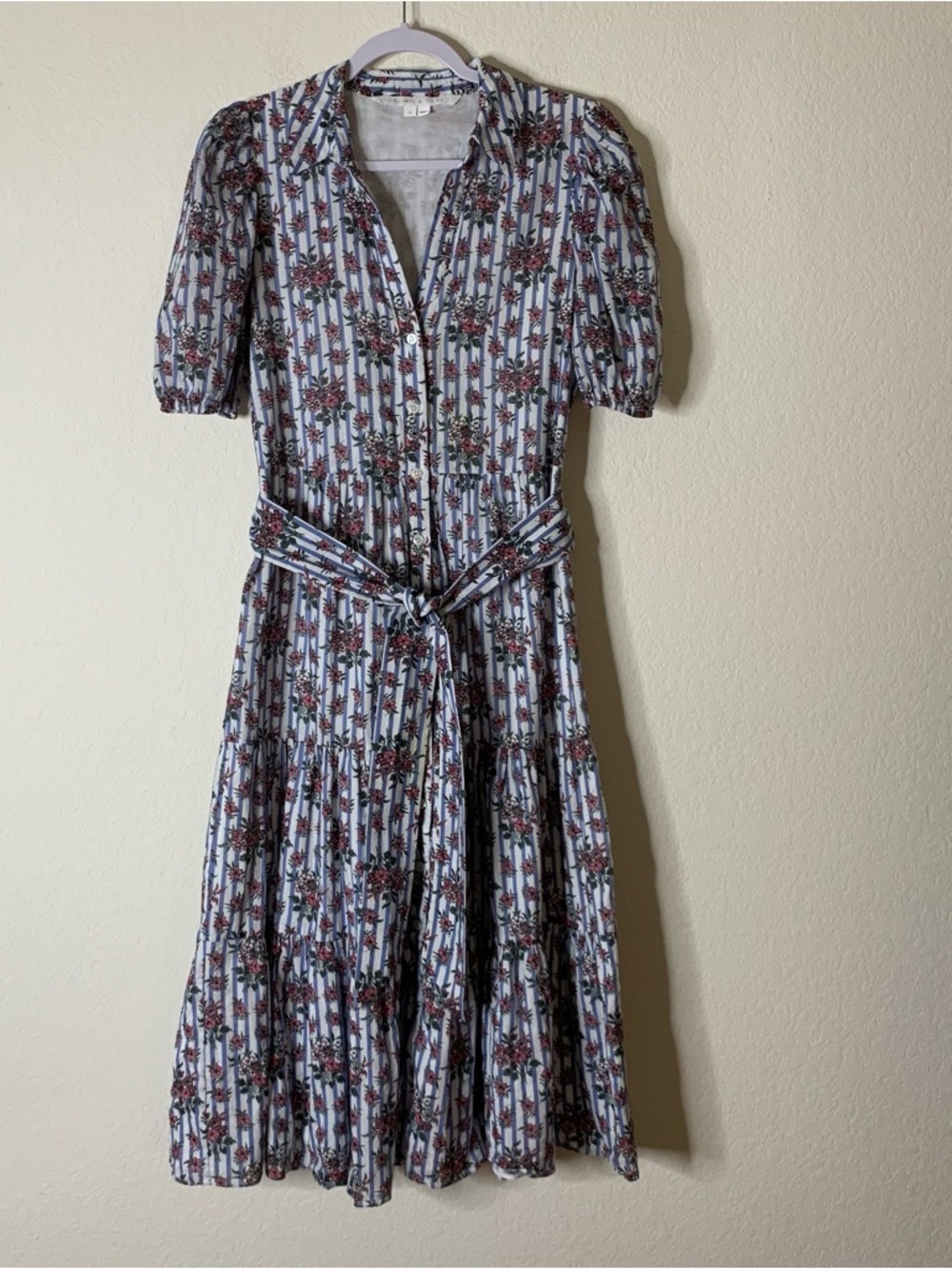 Veronica Beard Eunice Womens Floral Blue / white Striped midi Dress 4 - Picture 2 of 11
